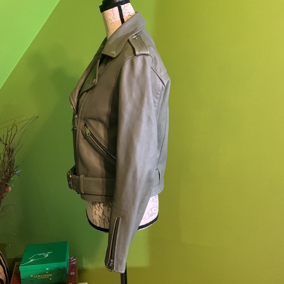 AllSaints Belted Crop Leather Moto Jacket - Picture 6 of 14